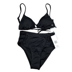 Hurley Ribbed Black 2 Piece Swimsuit Bikini Set Size Small Rib Triangle New